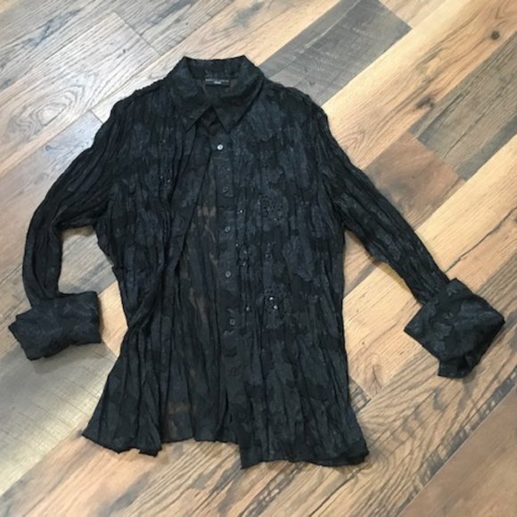 Elegant Embroidered Sheer Black Bouse - Picture 1 of 7
